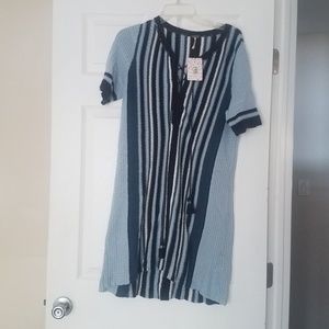 Free people blue striped crochet dress L